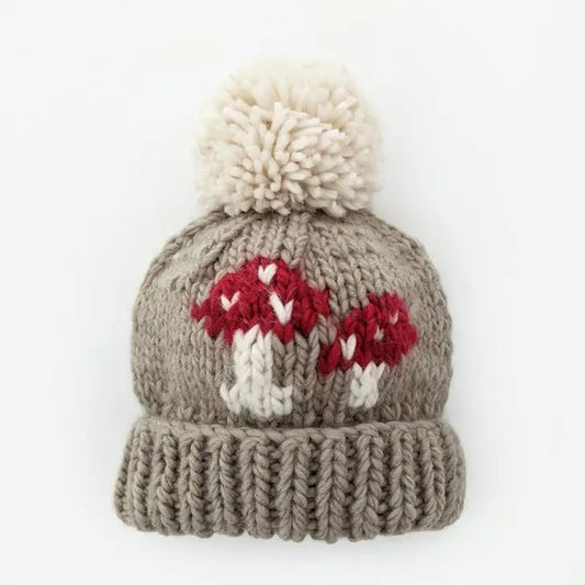 Mushroom Hand Knit Kids Beanie Hat