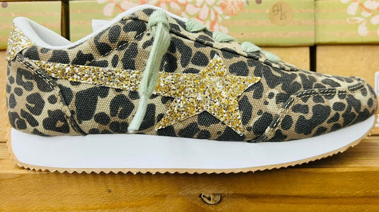 Leopard Print Sneakers with Gold Star Detail