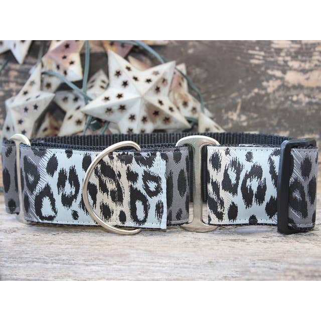 Midnight Leopard Extra Wide Martingale Dog Collar