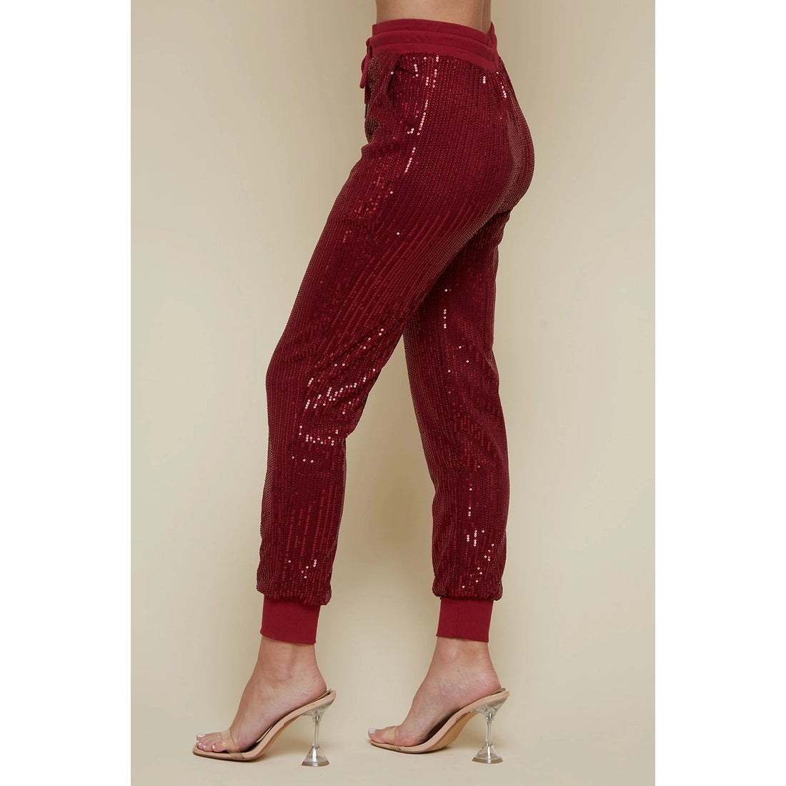 Stretchy Sequin Jogger Pants - Wine – The Society Marketplace