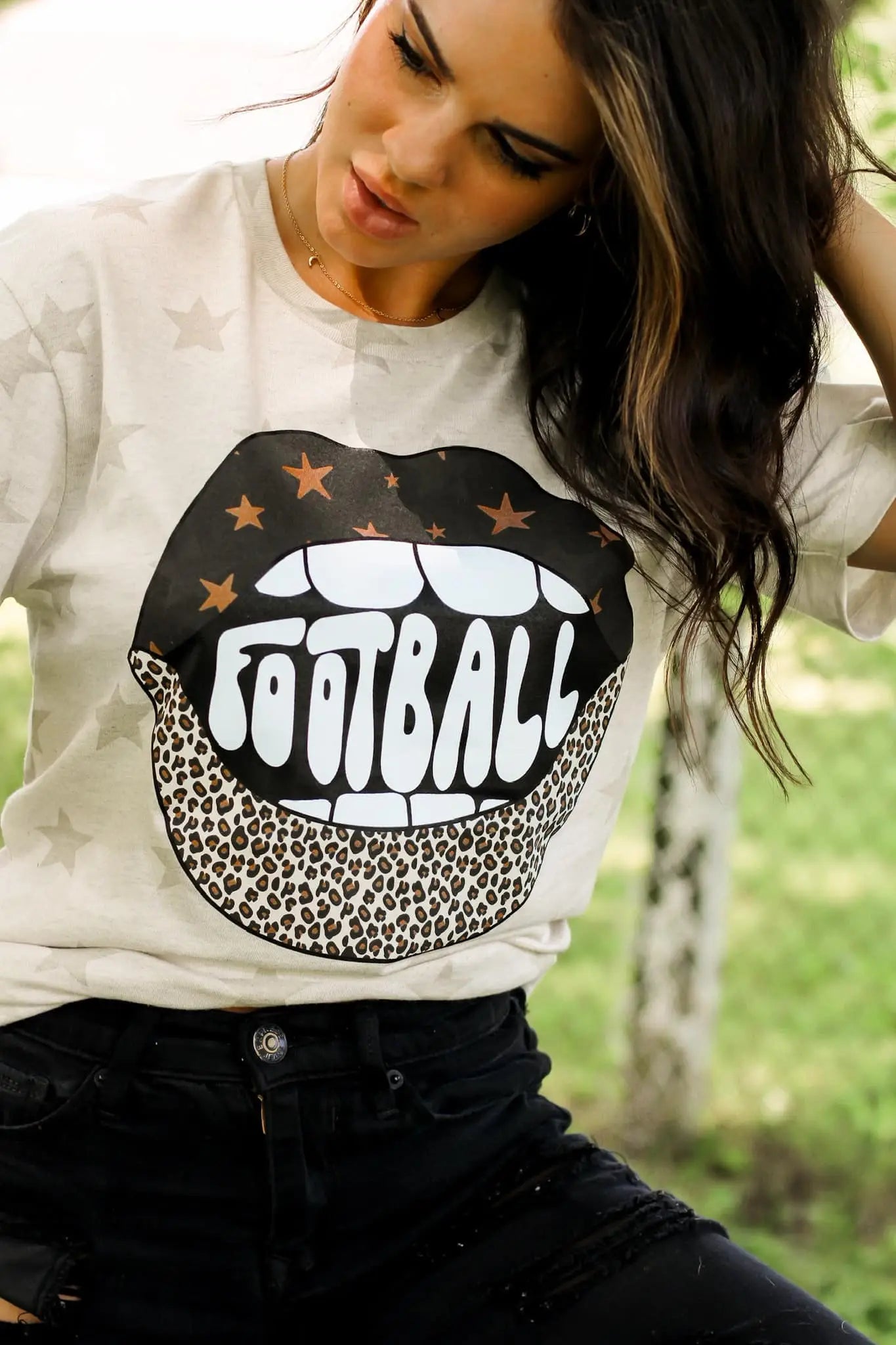 Football Lips Natural Heather Star Graphic Tee