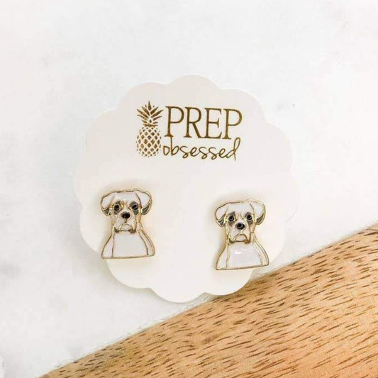 Signature Pet Enamel Stud Earrings - Boxer