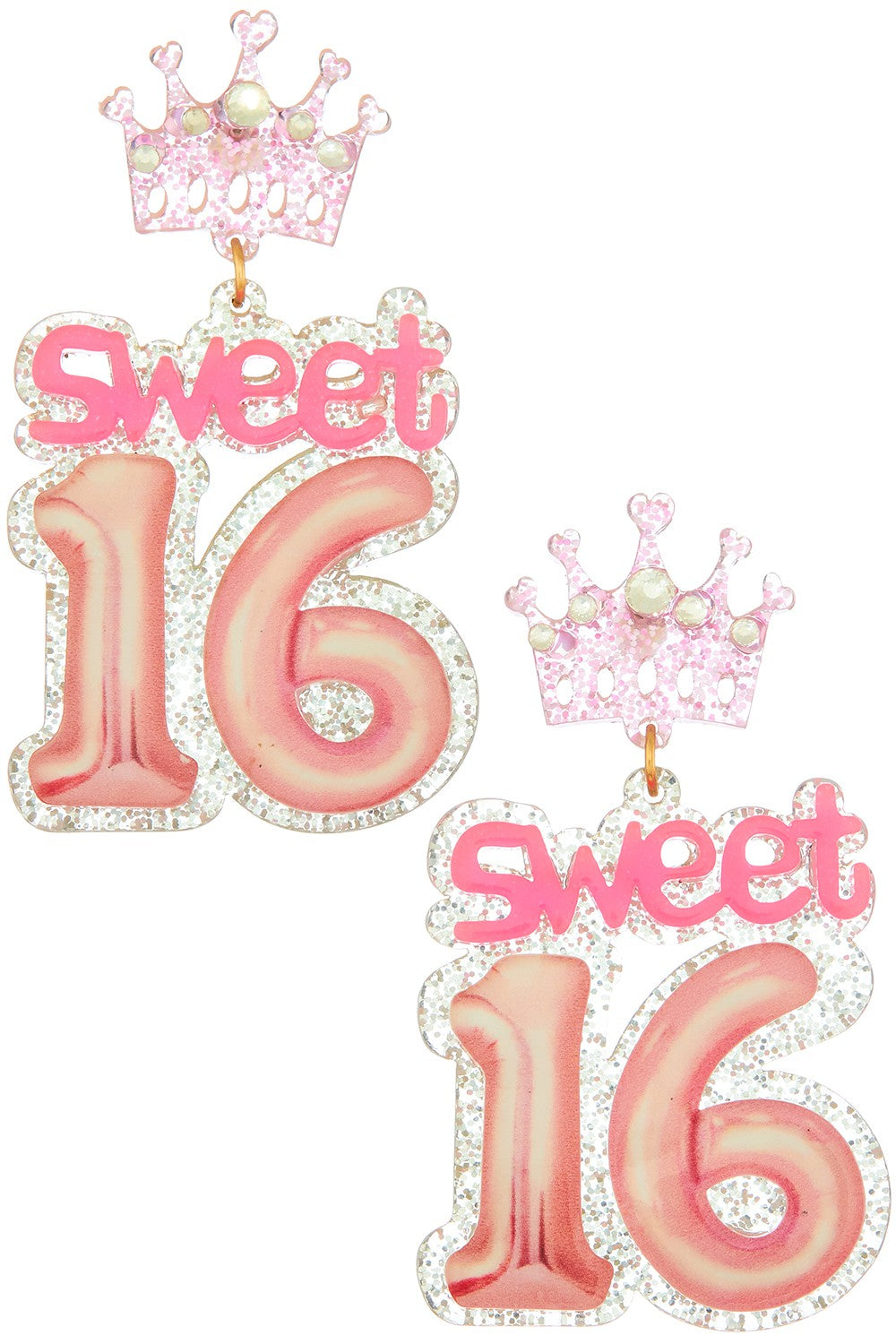 Epoxy Sweet 16 Earrings - Pink/Silver