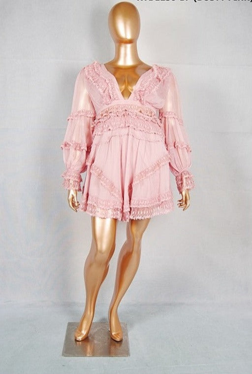 Curvy Girl Woven Ruffle Mini Dress - Dusty Pink