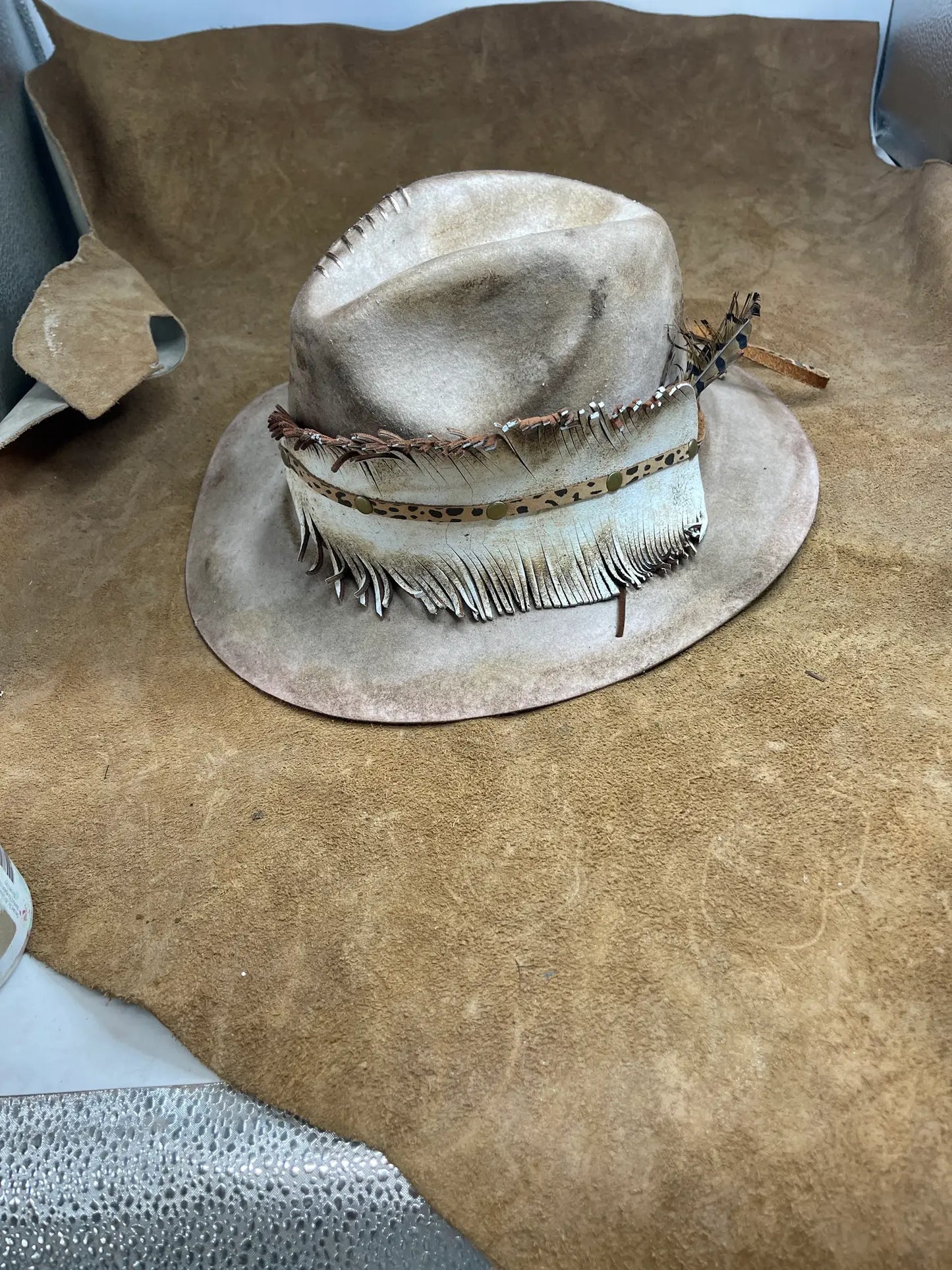 Dusty White Hand Cut Feather Hat Band