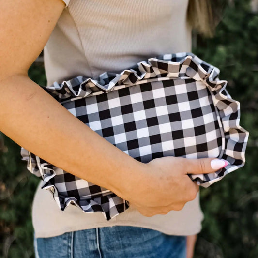 Black Gingham Frilly Makeup Bag