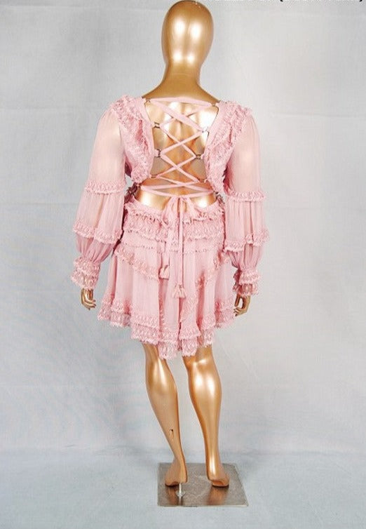 Curvy Girl Woven Ruffle Mini Dress - Dusty Pink