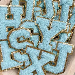 Blue Chenille Patch Alphabet Letters - Iron On