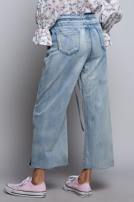 Denim Wide Leg Side Slit Jeans