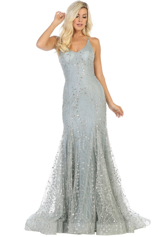 Glitter Spaghetti Strap Mermaid Silhouette Dress - Silver