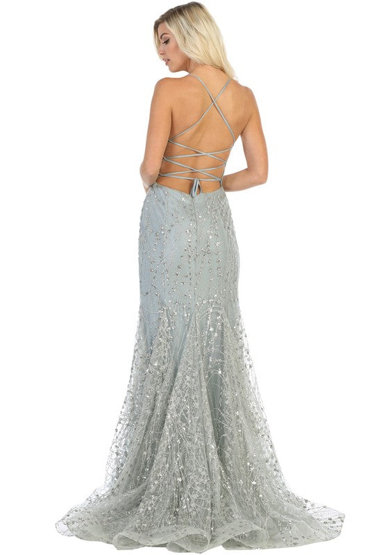 Glitter Spaghetti Strap Mermaid Silhouette Dress - Silver