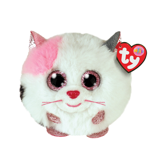 Ty Beanie Puffies Muffin Pink and White Cat