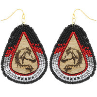 Western Seed Beed & Wood Horse Earrings - Black/Red
