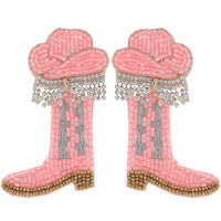 Cowboy Hat & Boots Beaded Earrings - Pink