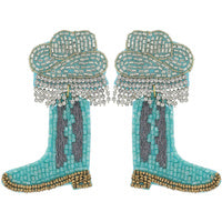 Cowboy Hat & Boots Beaded Earrings - Turquoise