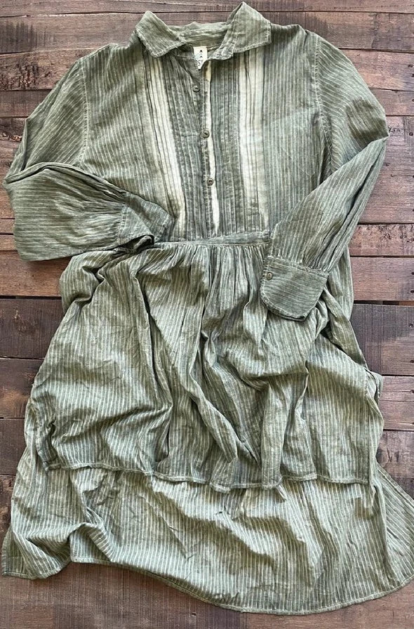 Jaded Gypsy Vintage Stripes Dress - Olive