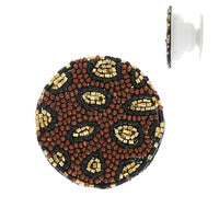 Brown Leopard Print Beaded Phone Grip