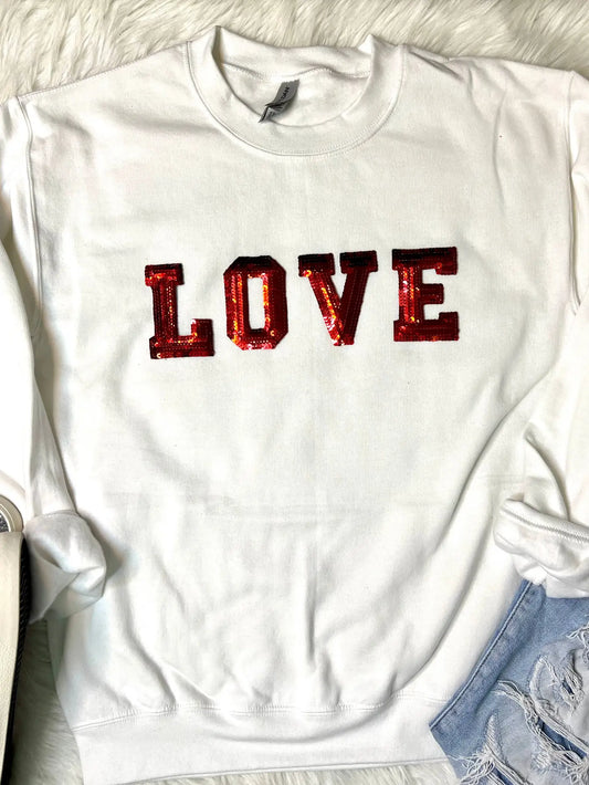 Red Sequin Love Patch Sweatshirt