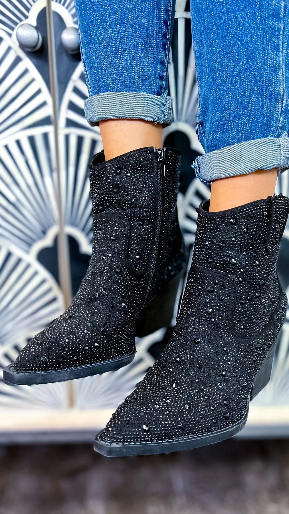 Black top sequin booties