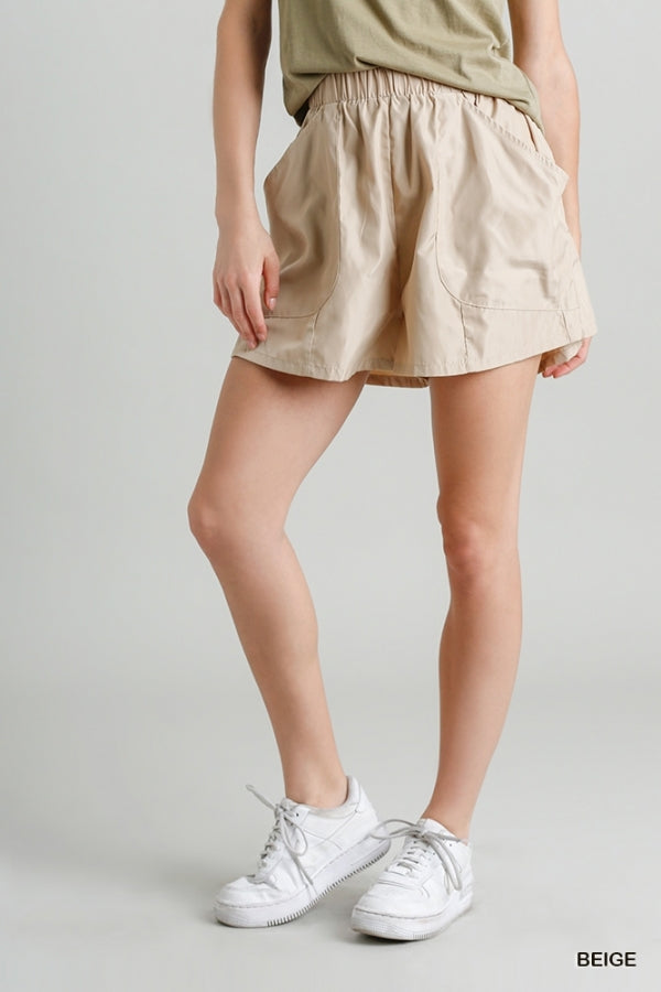 Elastic Waist Wide Leg Shorts - Beige