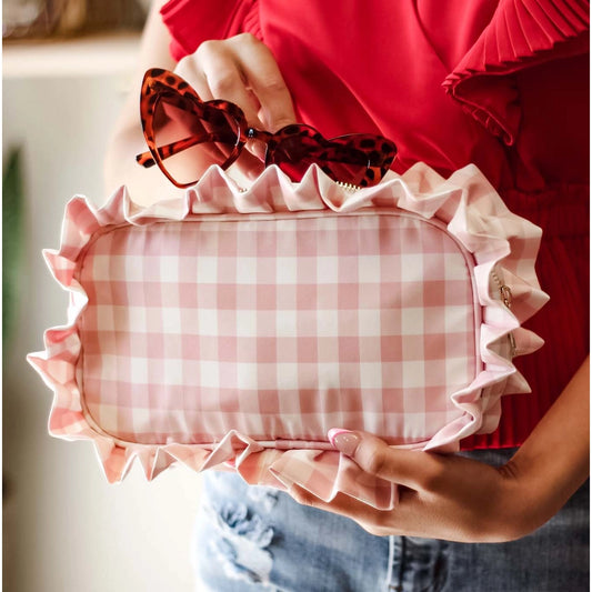 Pink Gingham Frilly Makeup Bag