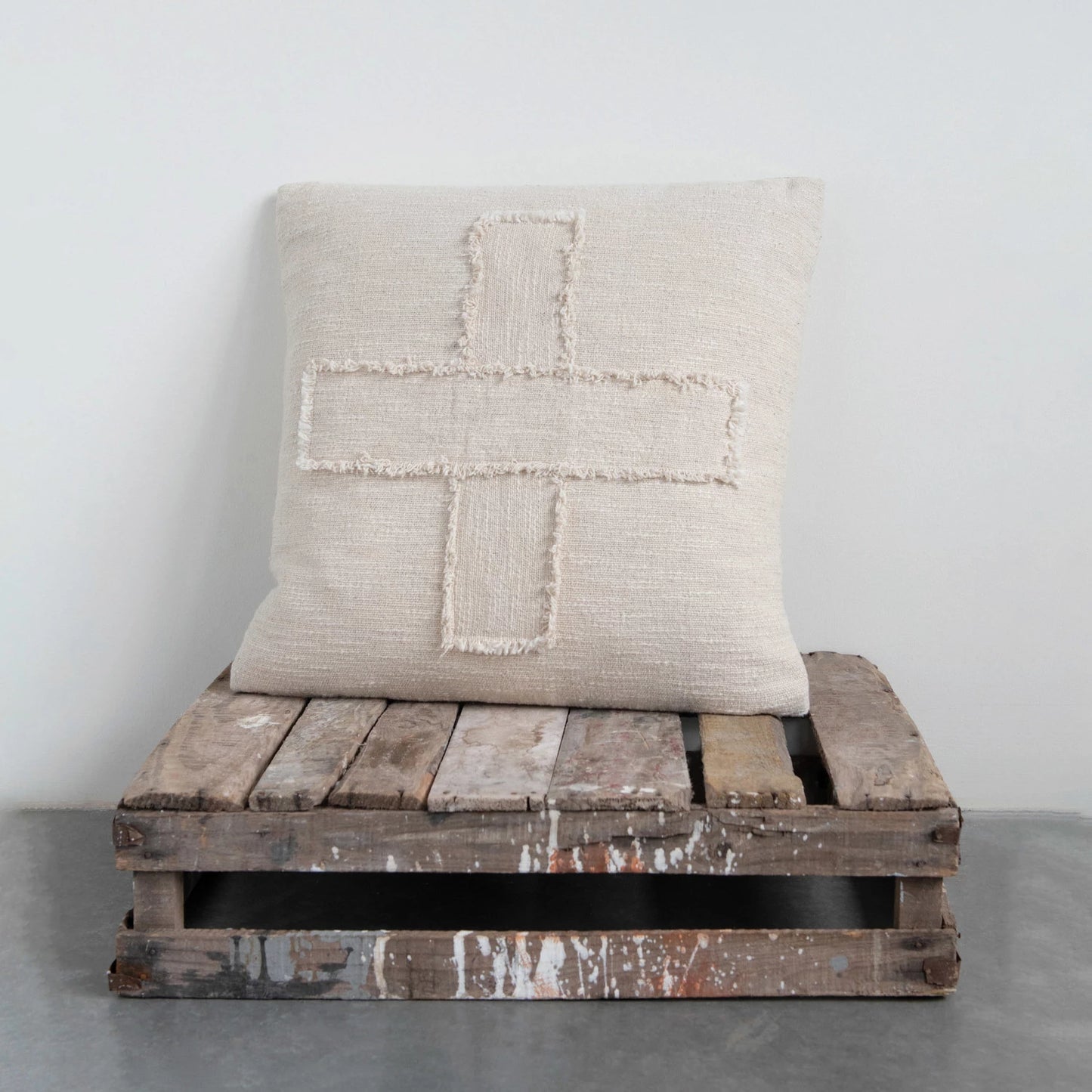 20" Woven Cotton Slub Pillow w/ Embroidered Swiss Cross