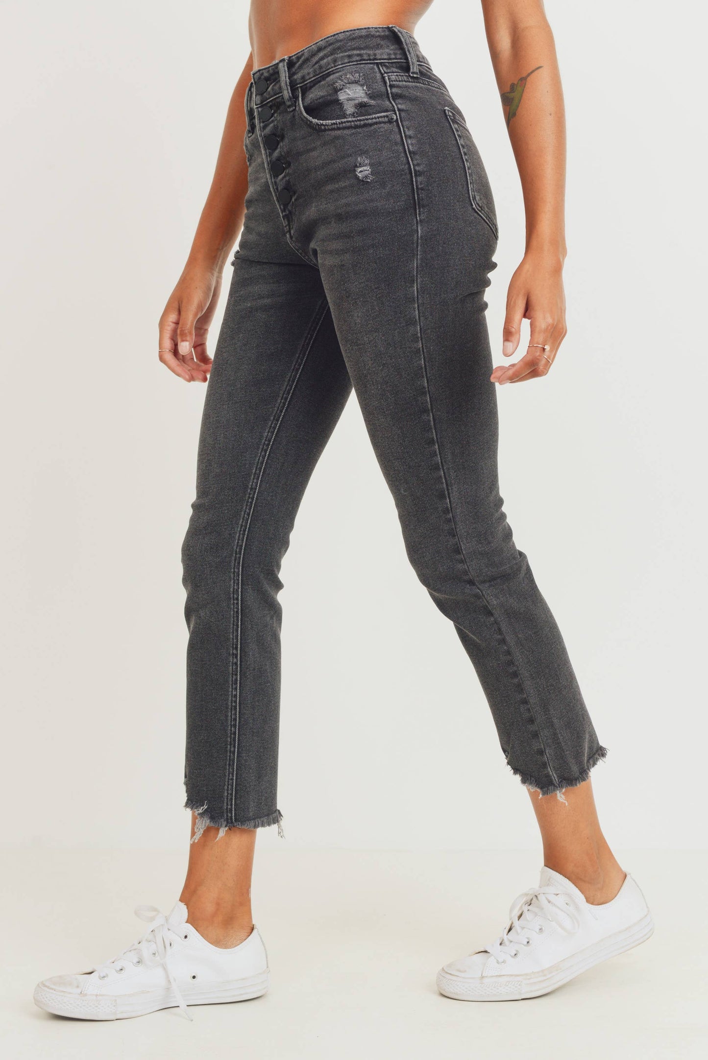 Button Down High Rise Straight Cropped Jean