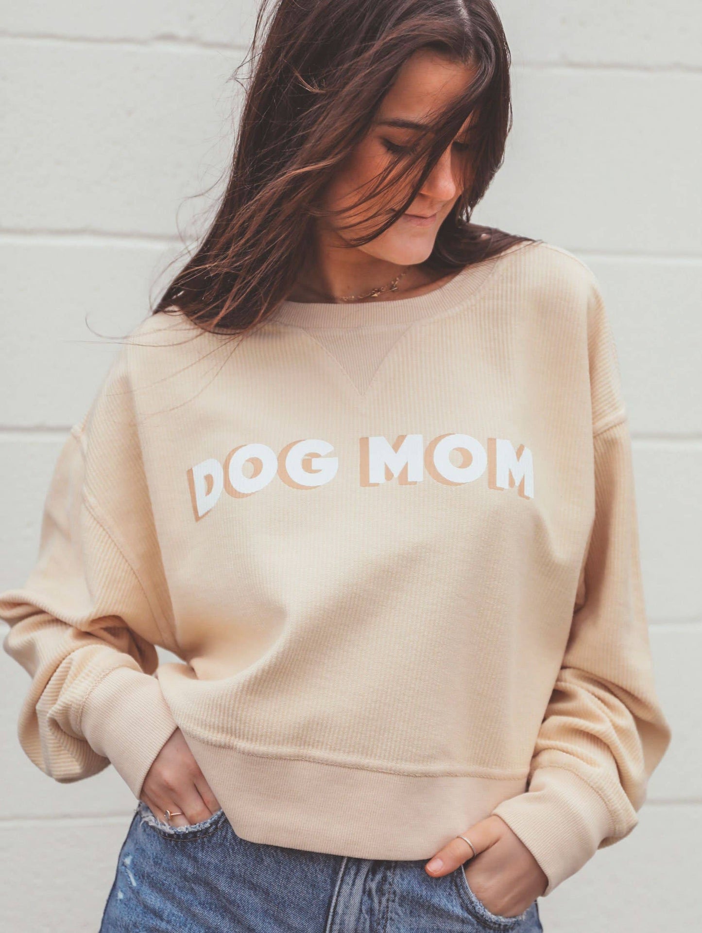 Dog Mom Cropped Corded Sweatshirt