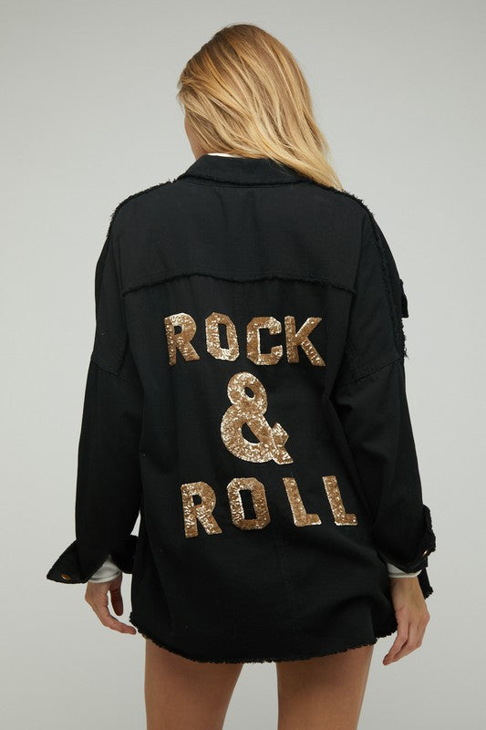 Curvy Girl Sequin Rock & Roll Button Down Jacket
