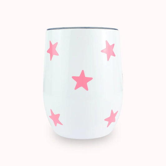 Wine Tumbler - White Pink Stars