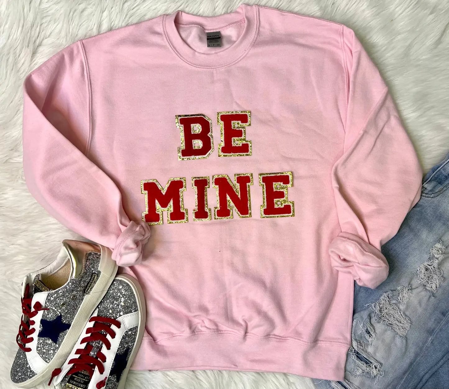 Be Mine Sequin Patch Sweatshirt - Pink