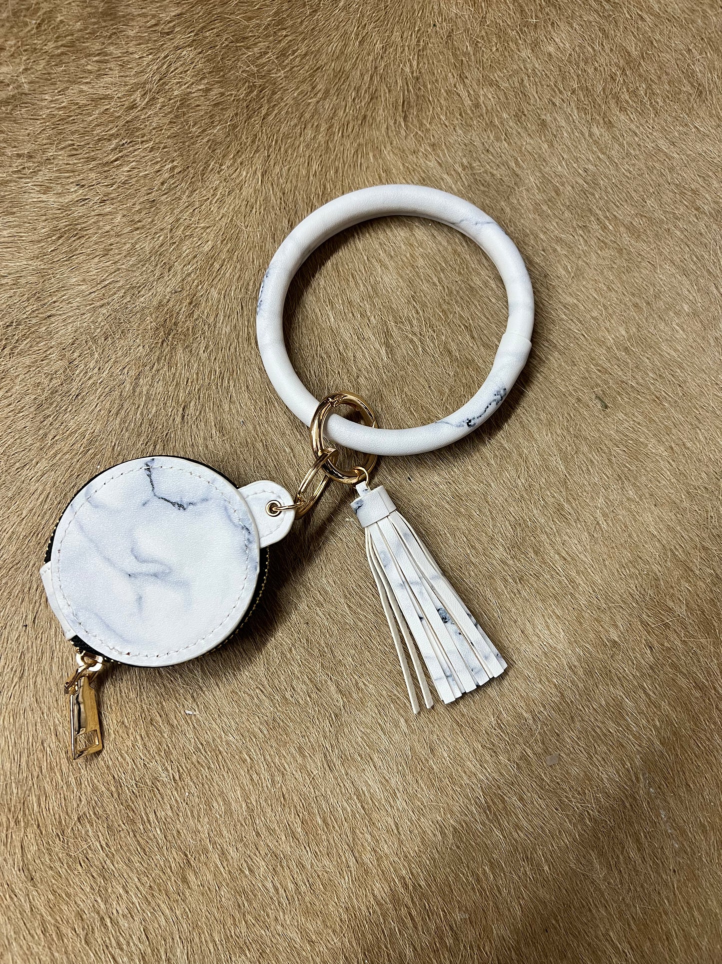 White Marble Leather Ring Bracelet Key Chain