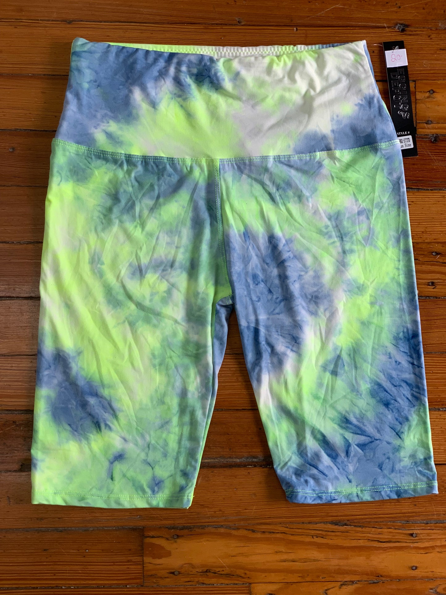 Curvy Girl Tie Dye Biker Shorts - Green/Blue
