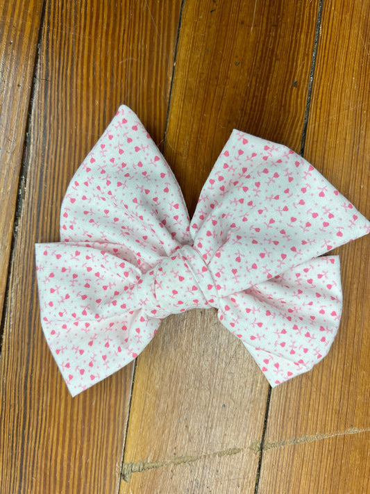 White Hair Bow with Pink Hearts