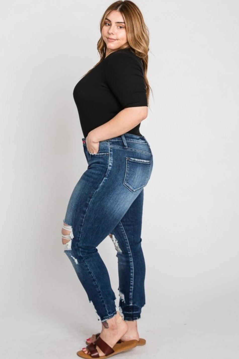 Curvy Girl High Rise Distressed Skinny Jeans