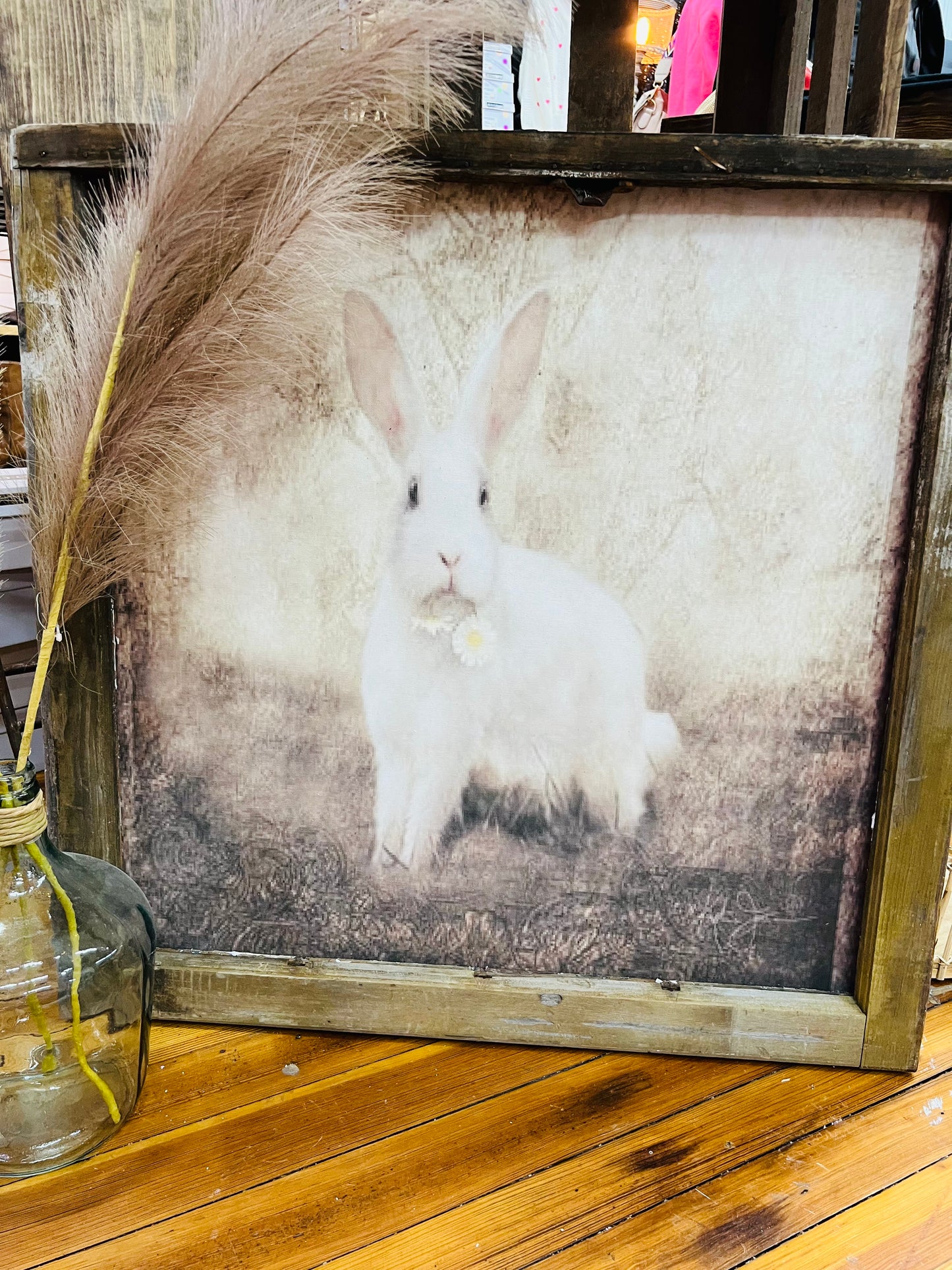 Sitting Bunny Framed Canvas Print - Square