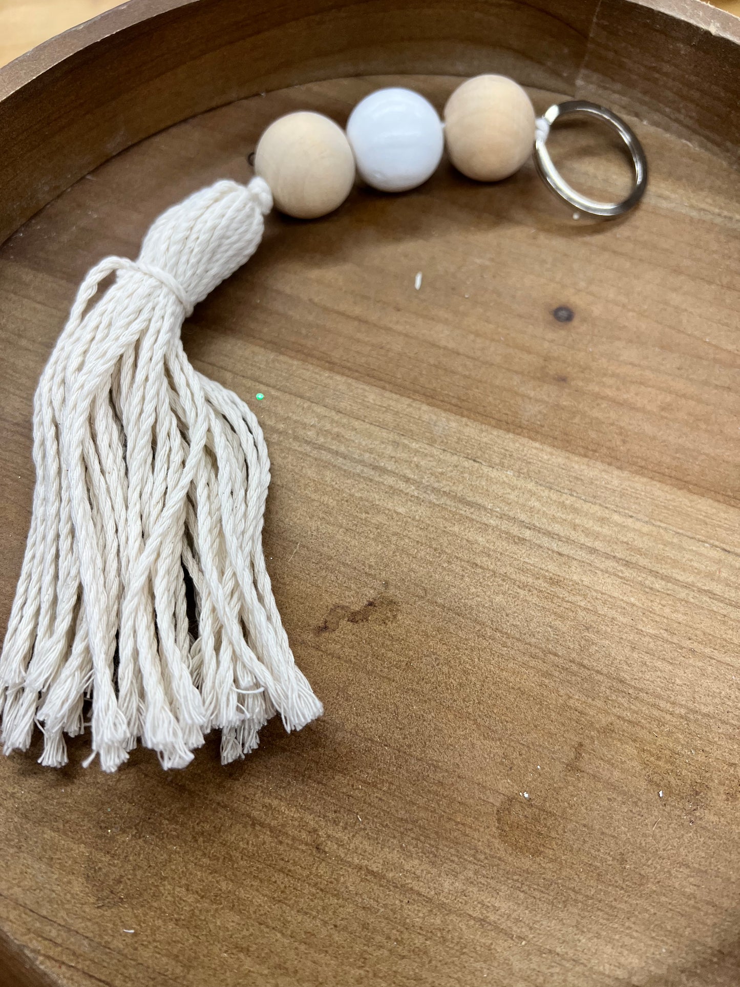 Wood Boho Key Chain with Tassel