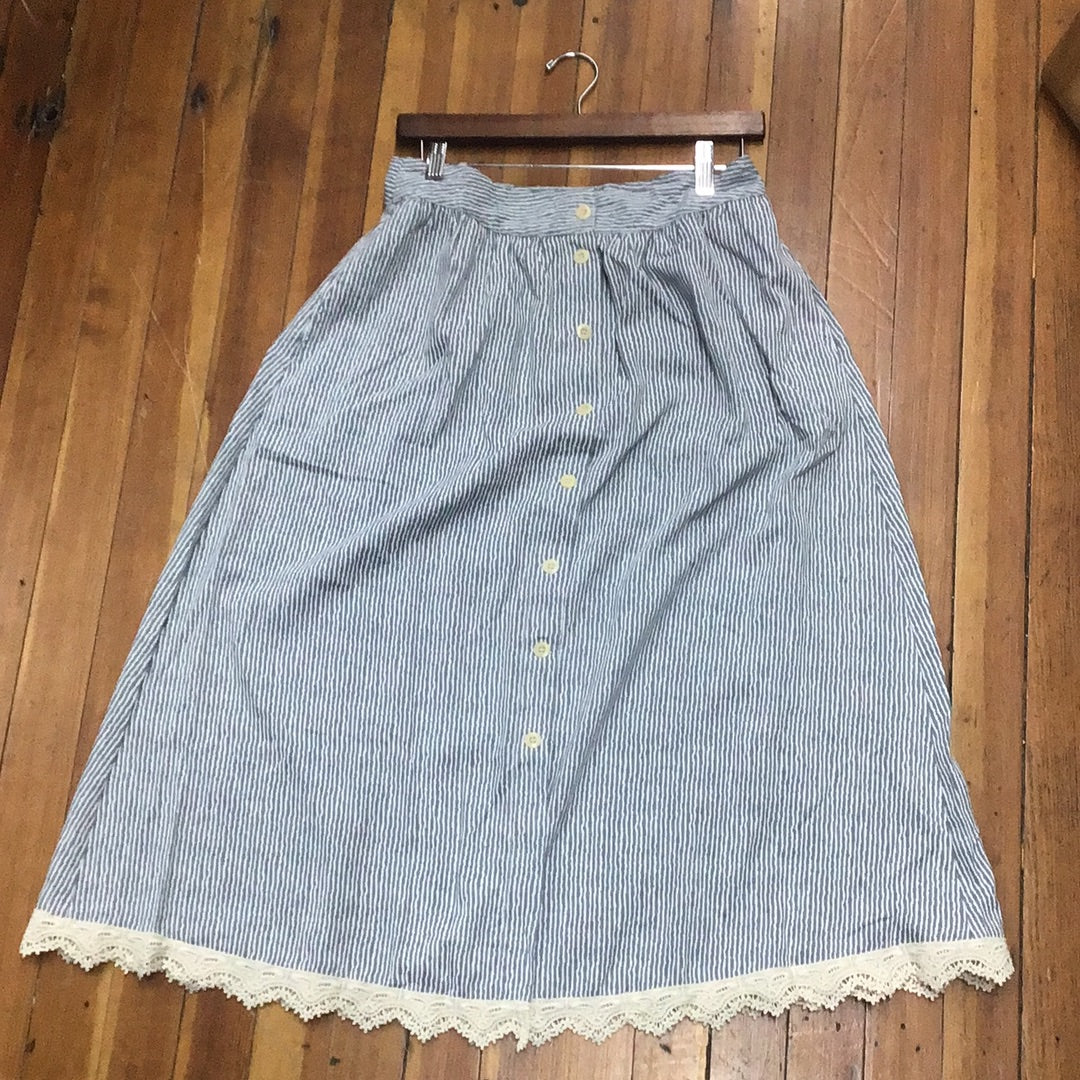 Striped Midi Button Front Skirt - Light Denim