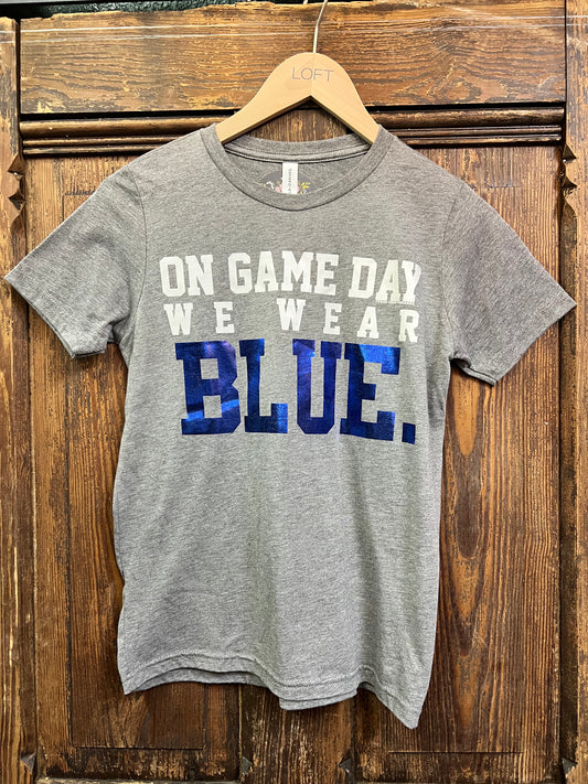 On Game Day We Wear Blue Kids Tee
