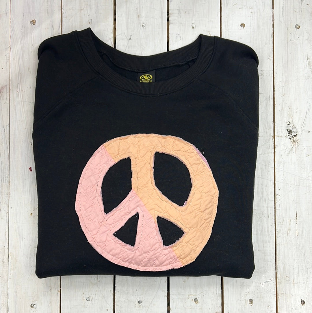 Hand Stitched Thick Pink Peace Sign Sweatshirt