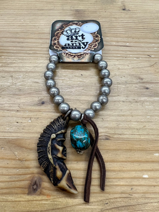 Beaded Bracelet with Moon and Stone Charm