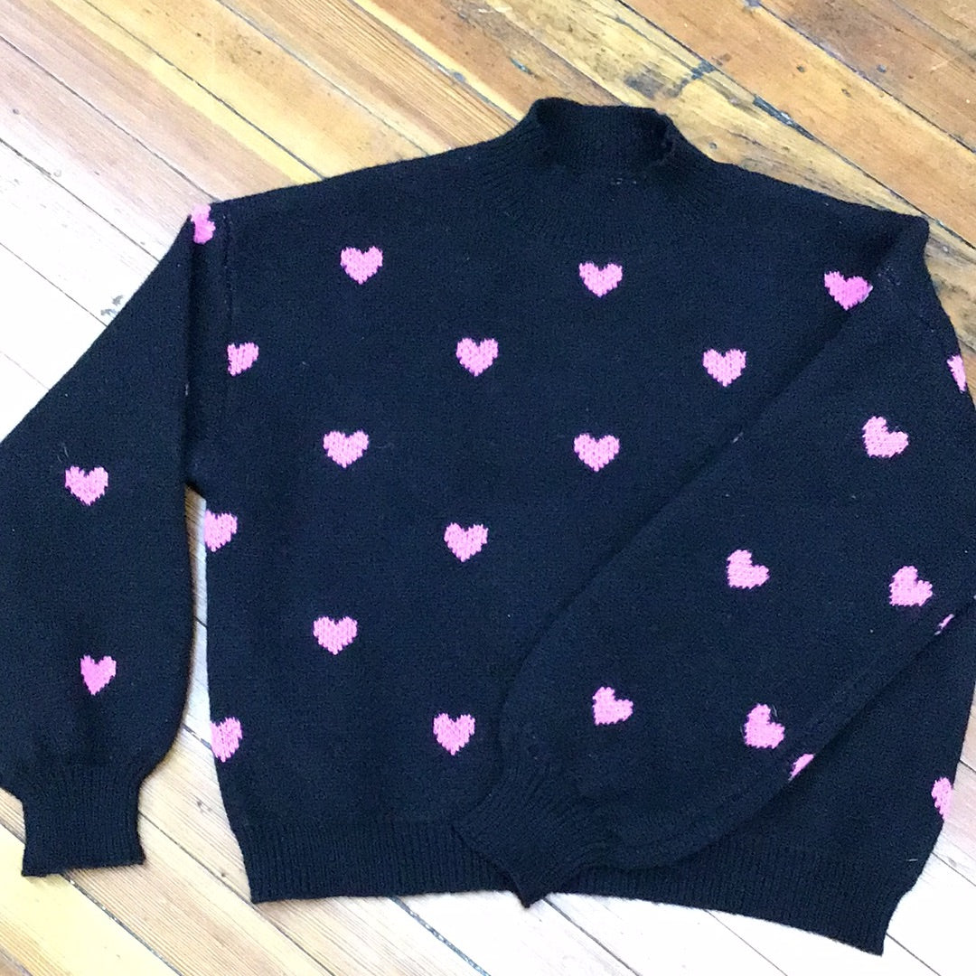 Black Sweater with Pink Hearts