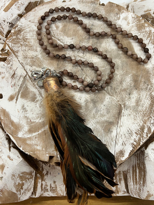 Beaded Feather Tassel Necklace