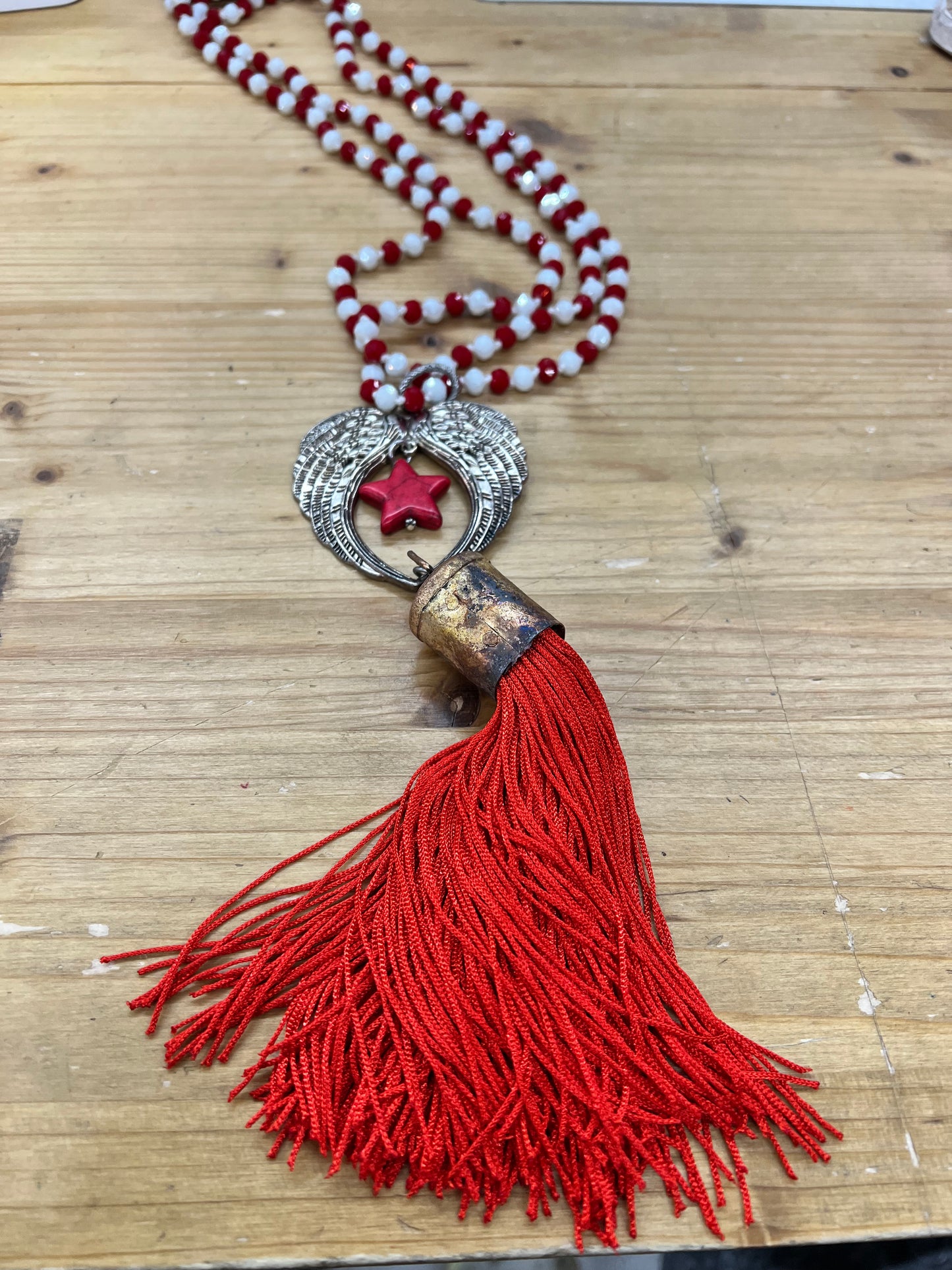 Angel Wing Pendant Necklace with Tassel