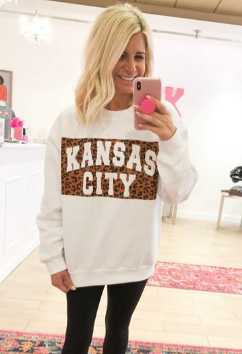 Leopard Print Kansas City Sweatshirt - White
