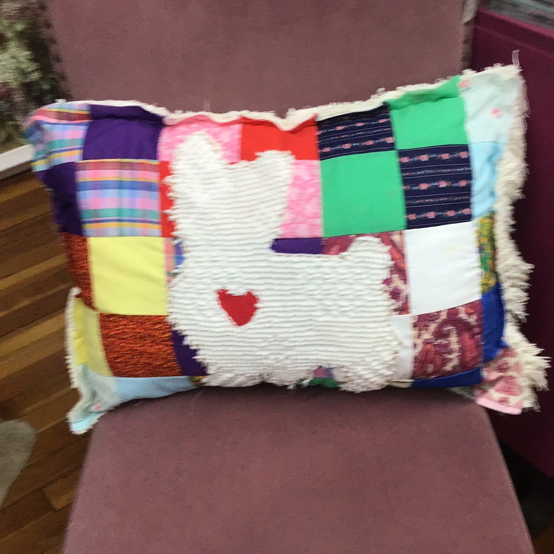 Patchwork Pillow w/White Dog