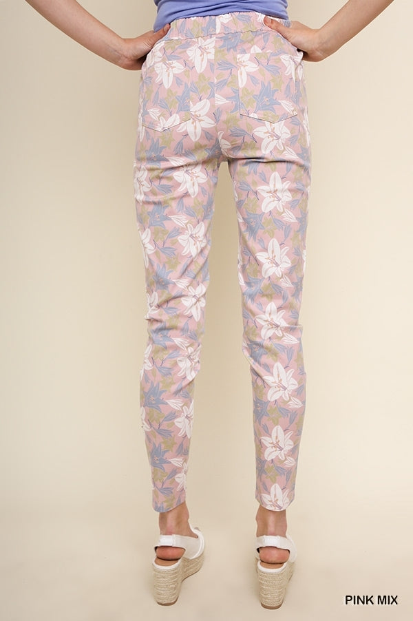Buy Peach Floral Printed Cotton Slim Pants Online - W for Woman