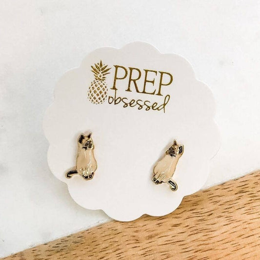 Signature Pet Enamel Stud Earrings - Siamese Cat