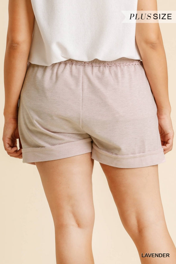 French Terry Raw Edged Folded Shorts - Lavender