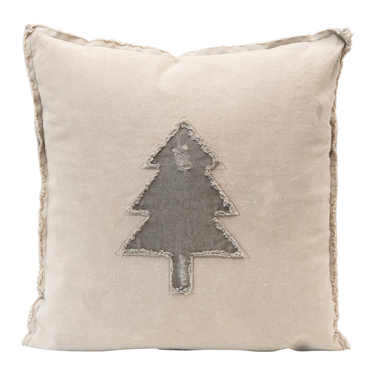 Distressed Recycled Canvas Tree Pillow with Frayed Edges